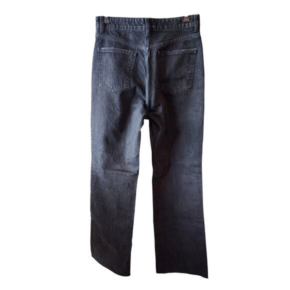 ZARA Wide Leg Distressed Black Denim Jeans Raw Hem Size 12 - Picture 2 of 4